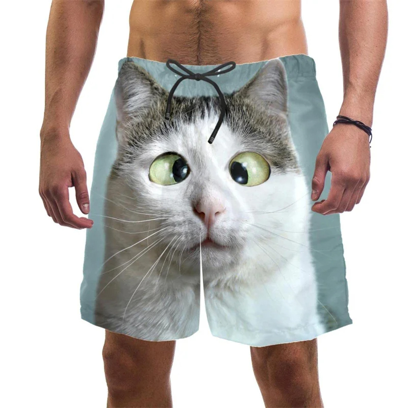 Trunks Board Surf - 3d Print Funny Cat Beach Shorts