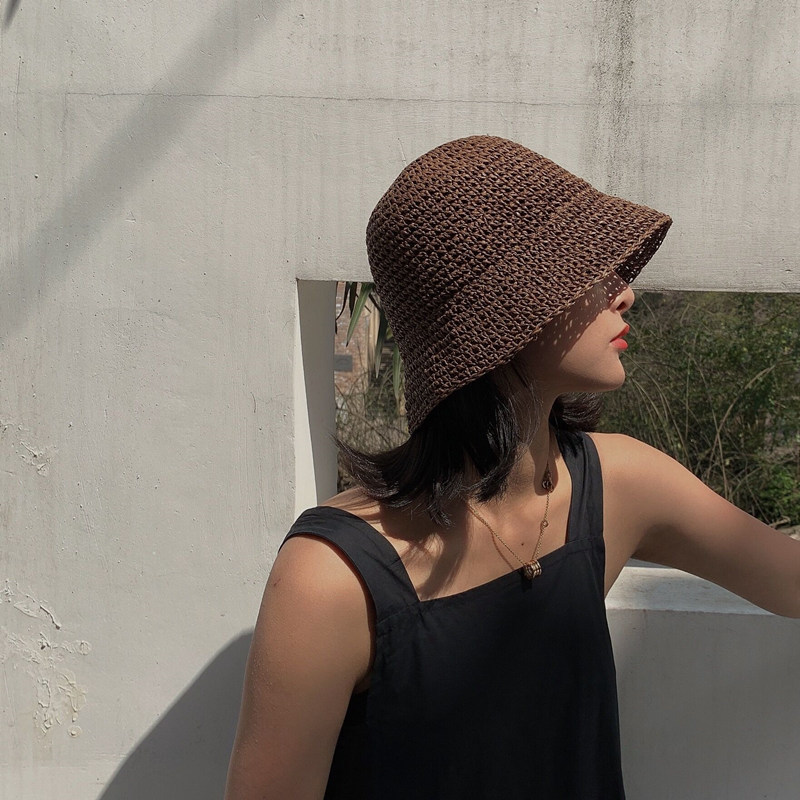 Bucket Hat Straw - Foldable Handmade Woven Bucket Fisherman Hat
