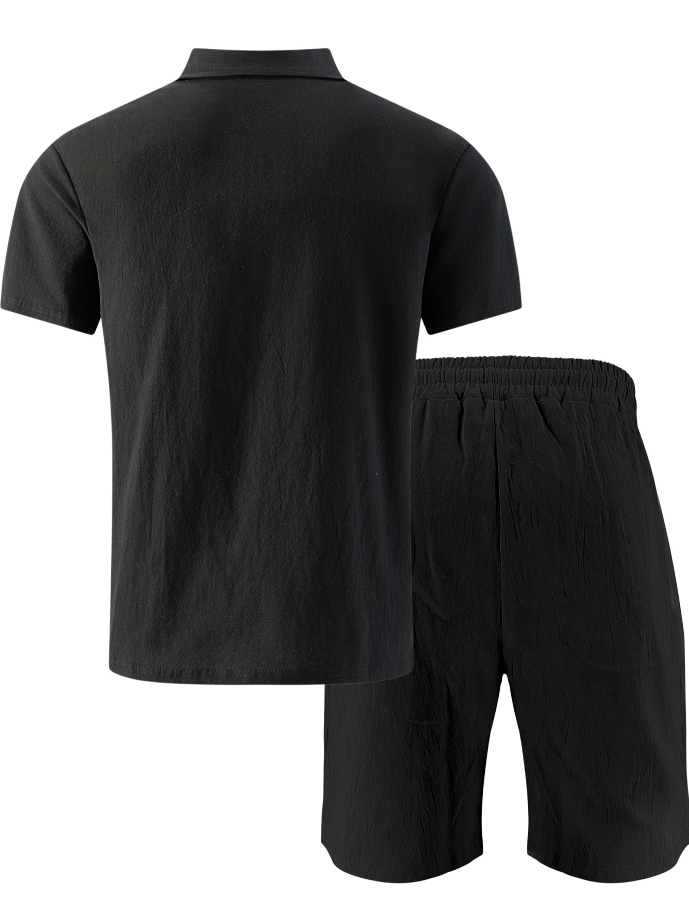 Men's Textured Linen Polo Shor - Short Linen Drawstring ulasan dan harga