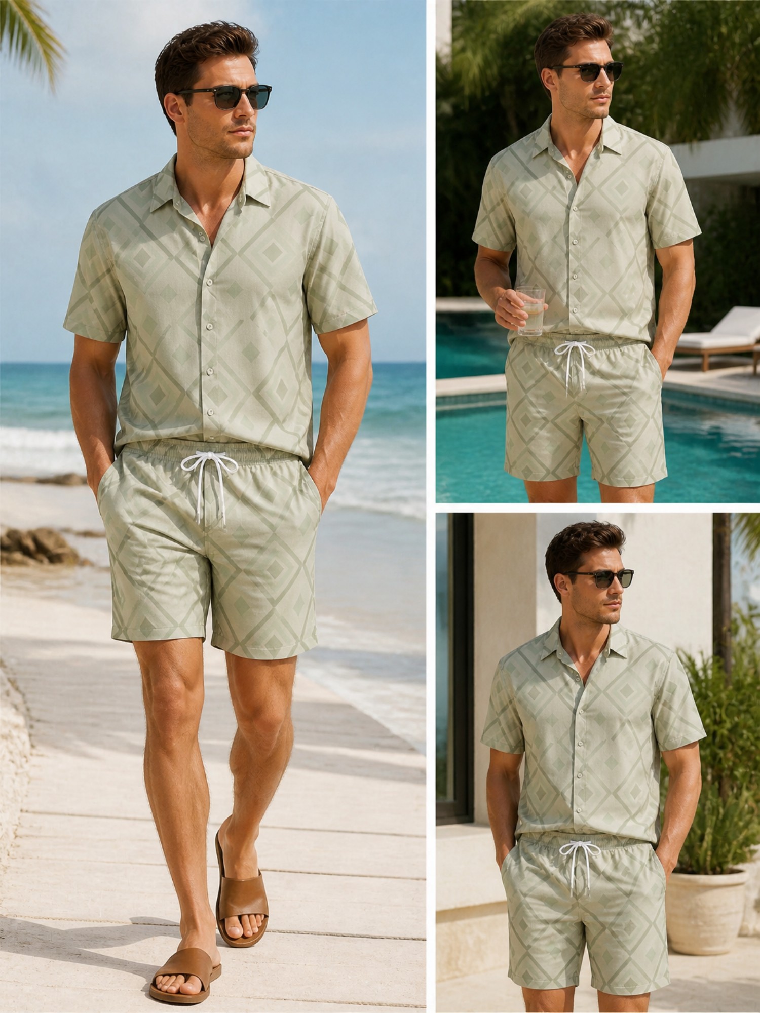 Mens Floral Short Sleeve Shirt - Resort Shirt Floral ulasan dan harga