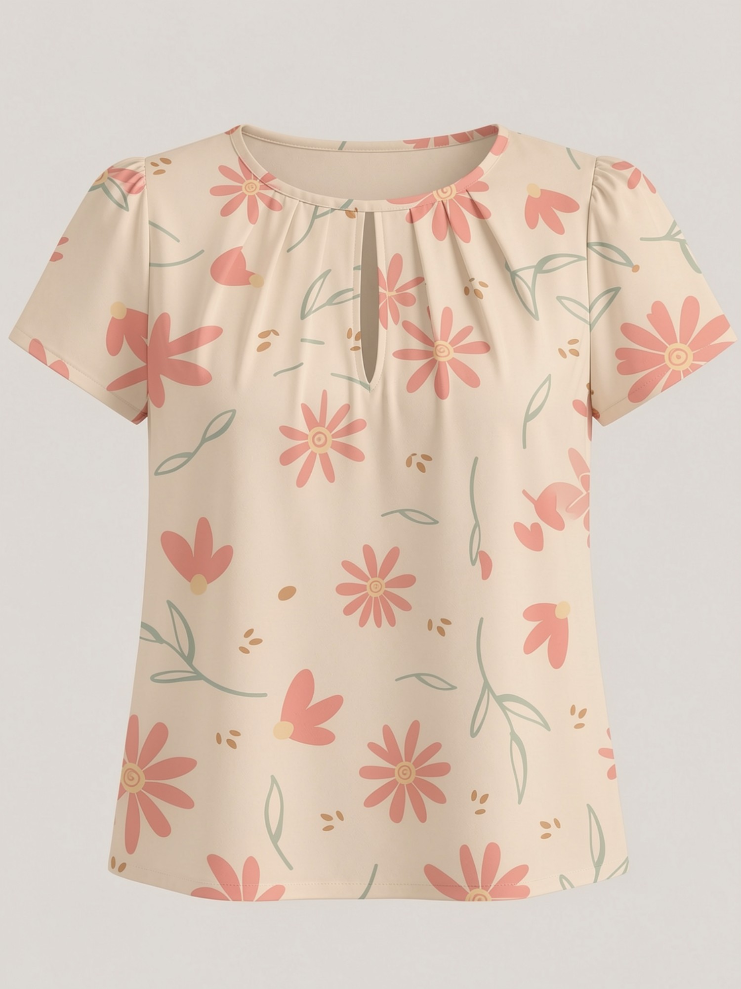 2026 New Women's Round Neck El - Resort Shirt Floral ulasan dan harga