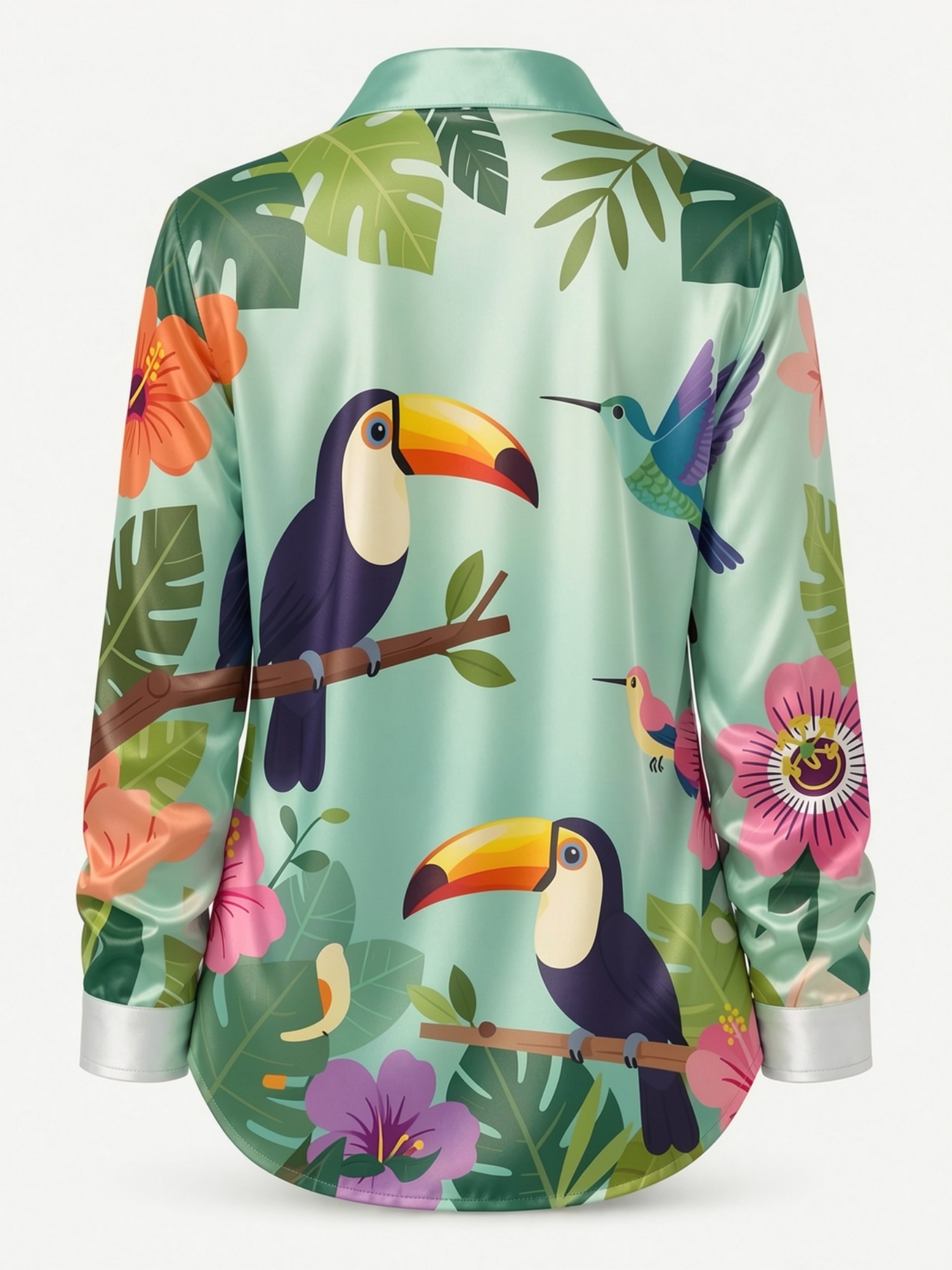 Mint Toucan Satin Button Shirt - Resort Shirt Floral ulasan dan harga