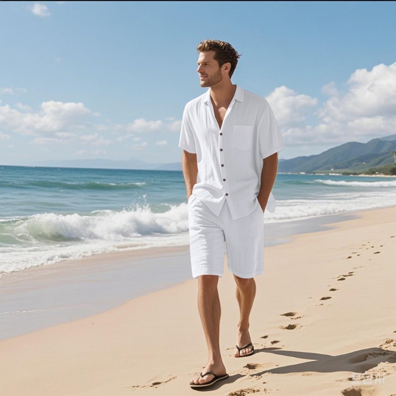 Men Linen Blend Camp Collar Sh - Linen Shirt Breathable ulasan dan harga