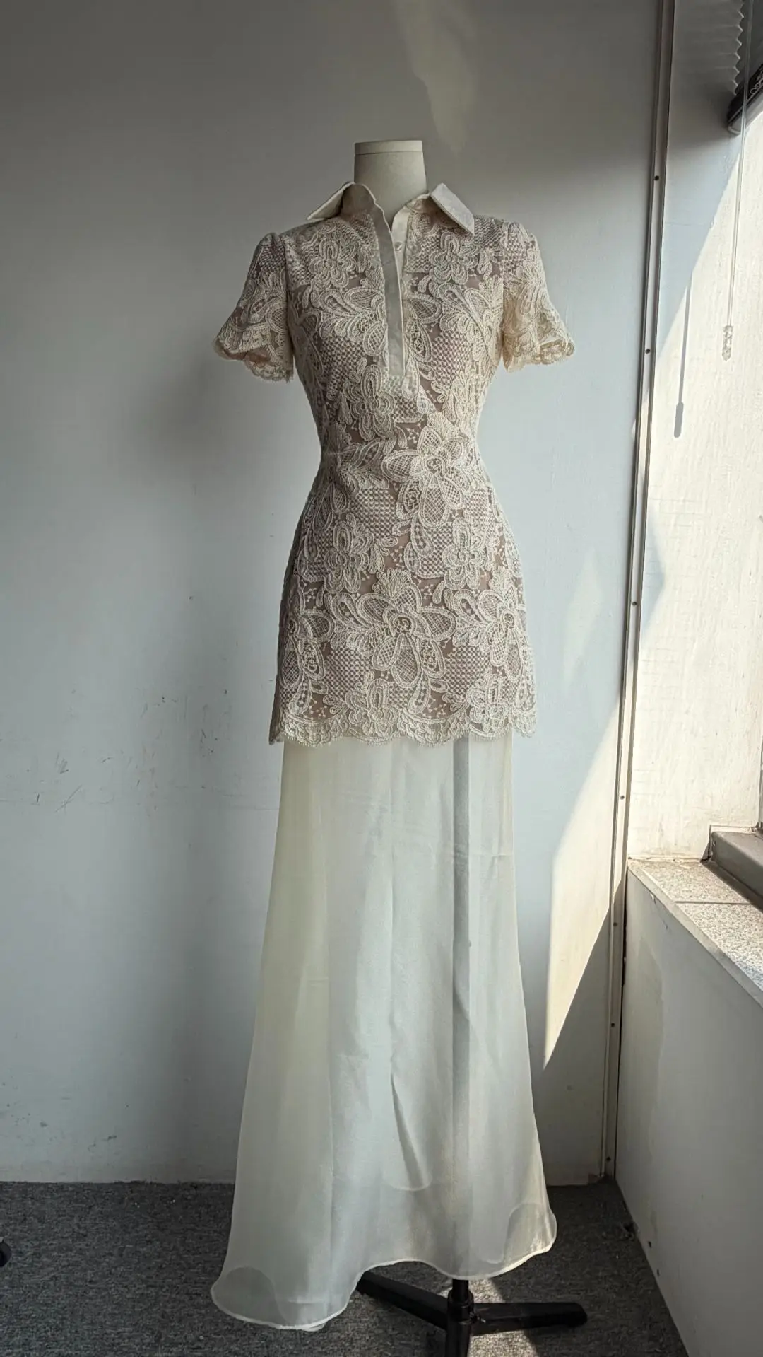 Vintage High Collar Short Slee - Resort Shirt Floral ulasan dan harga