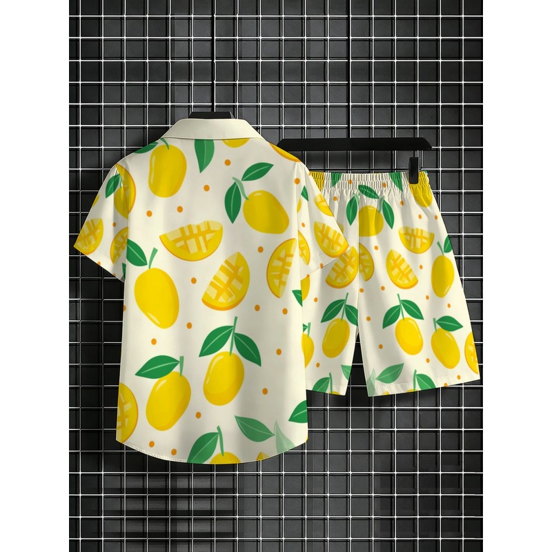 Men Linen Print Short Sleeve S - Short Linen Drawstring ulasan dan harga