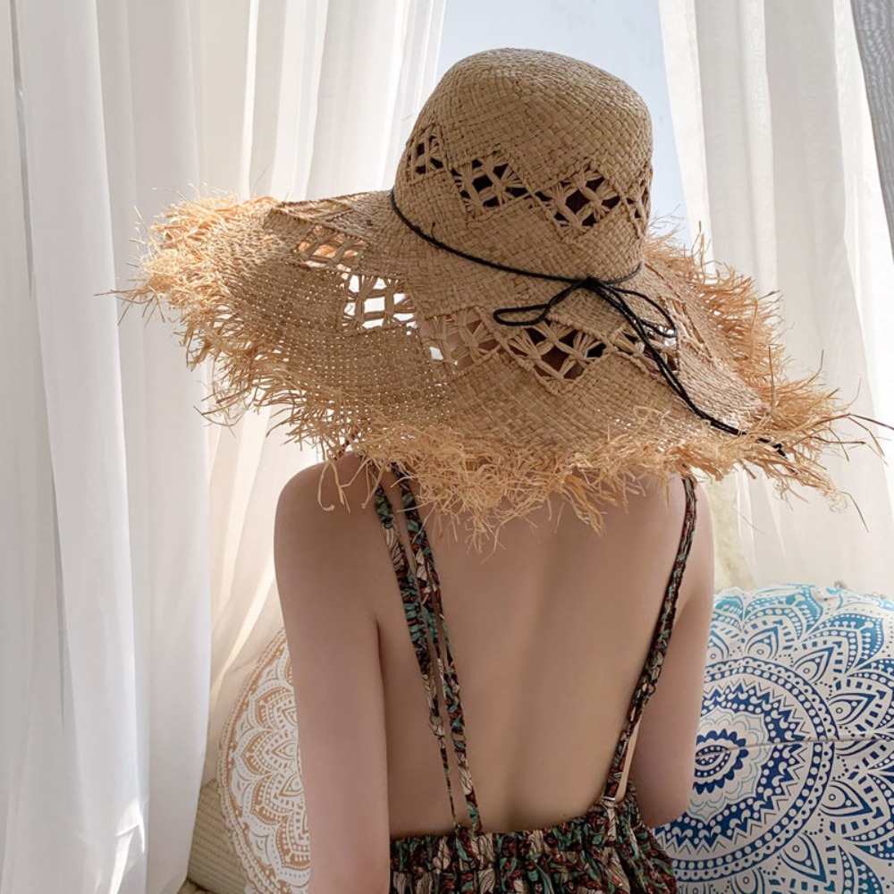 New Large Wide Brim Straw Hat  - Bucket Hat Straw ulasan dan harga