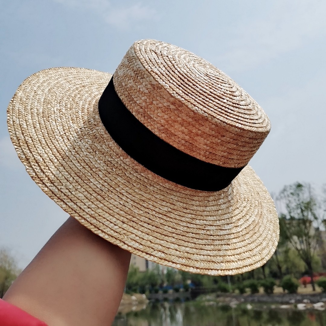 Boater Straw Hat French elegan - Bucket Hat Straw ulasan dan harga