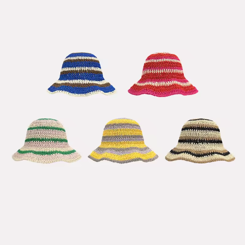New Striped Knitted Straw Croc - Bucket Hat Straw ulasan dan harga