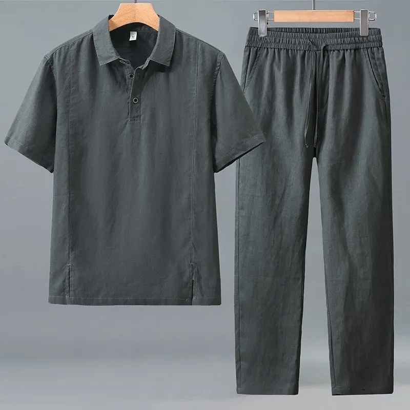 Men Plus Size Summer Linen Two - Short Linen Drawstring ulasan dan harga