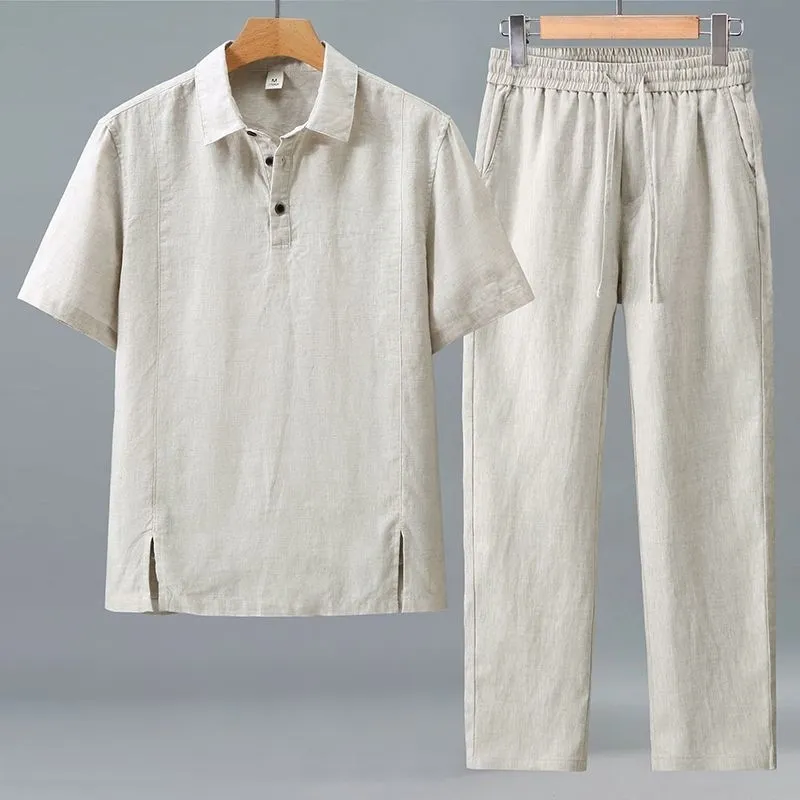 Men Plus Size Summer Linen Two - Short Linen Drawstring ulasan dan harga