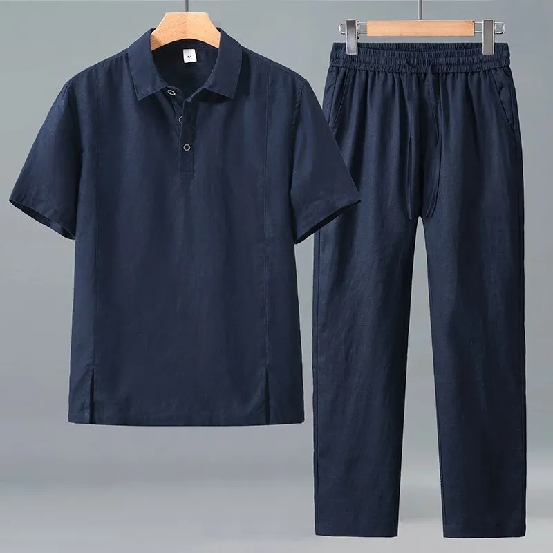 Men Plus Size Summer Linen Two - Short Linen Drawstring ulasan dan harga