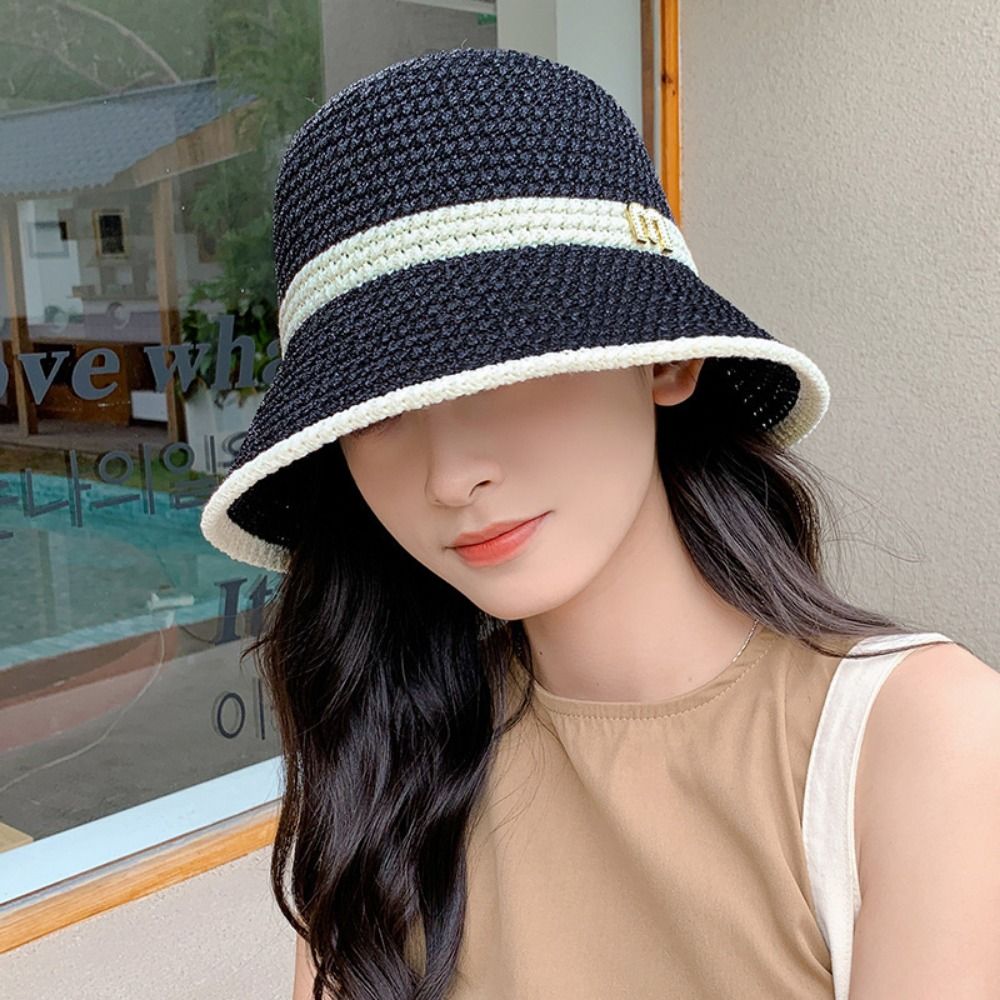 Elegant Bow Fisherman Hat Fold - Bucket Hat Straw ulasan dan harga