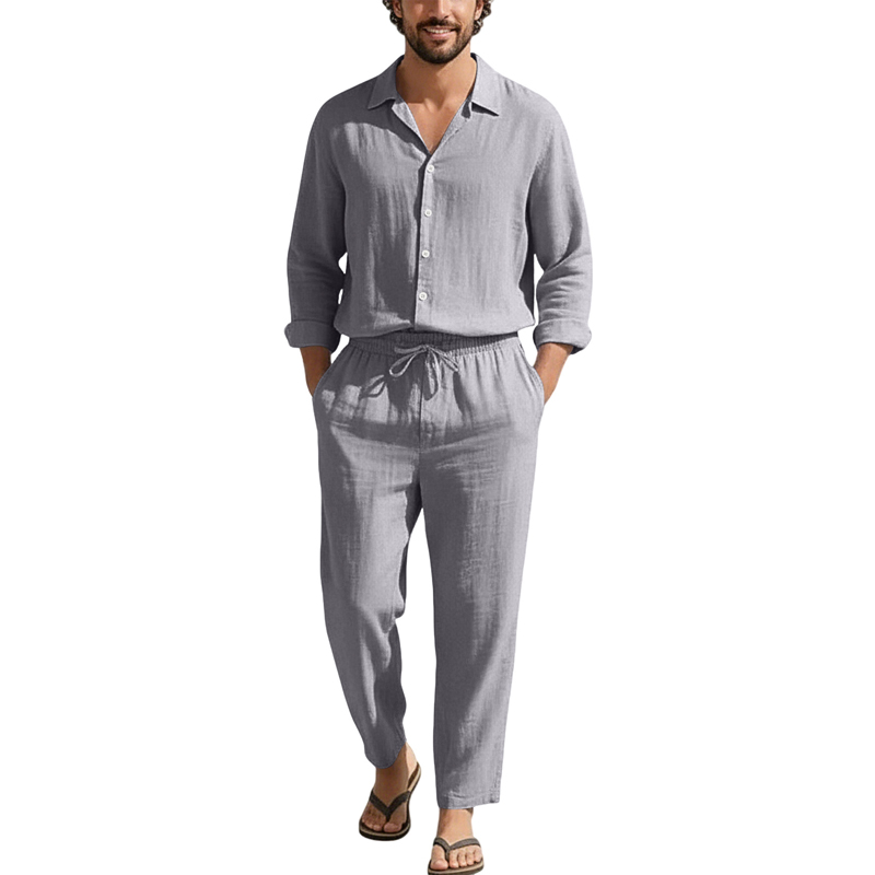 Spring Summer Linen Casual Set - Linen Shirt Breathable ulasan dan harga
